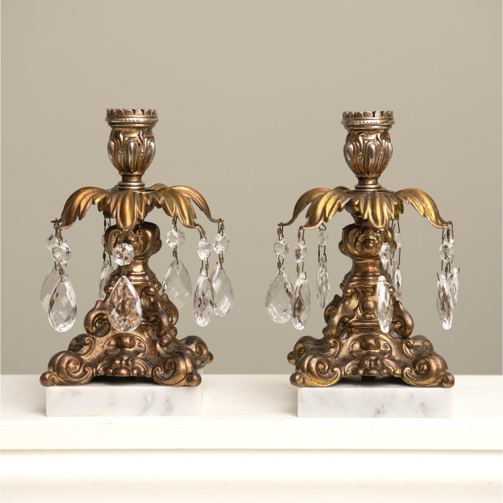 VTG Brass Crystal Girandole Candlestick Set Hollywood Regency GrandMillennial